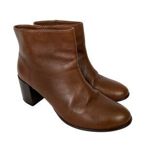 Johnston & Murphy Boots Womens 9 Leather Ankle Booties Chunky Heel Side Zip Boho